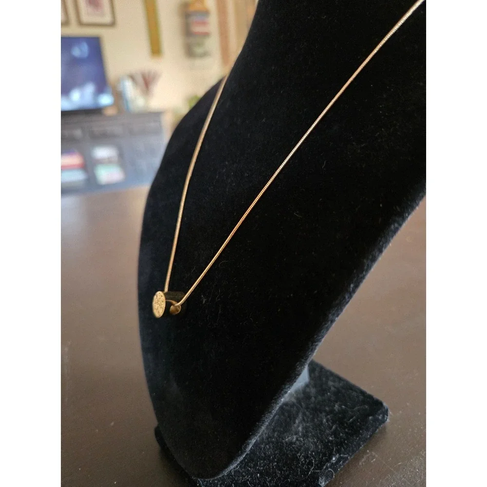 Tory Burch Miller Gold Tone Double T Logo Pendant Snake Chain Necklace